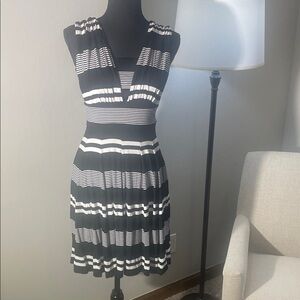 White House Black Market Elegant Black and White Striped Dress XS